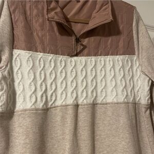 Women's Cable Knit Sweater - Beige and White